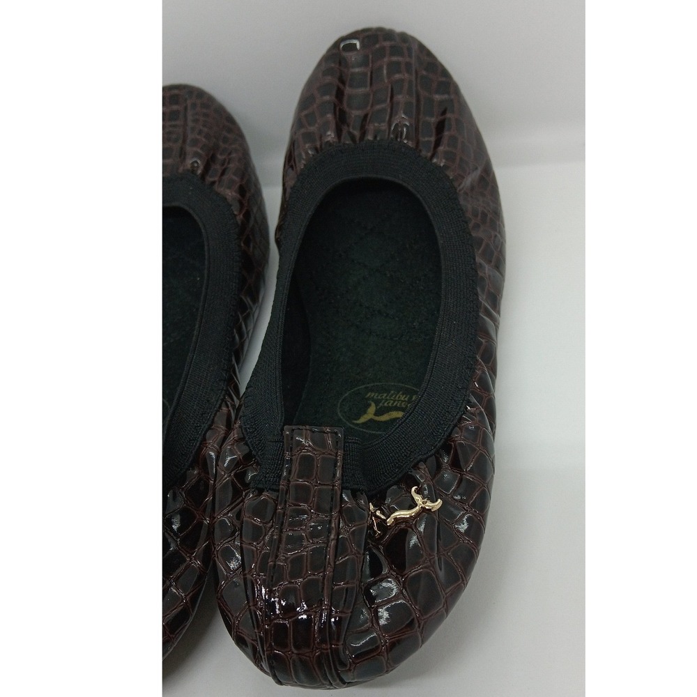 Malibu Jane Brown Crocodile Embossed Faux Leather Ballerina Flats US 10 EU 40 - Picture 3 of 8
